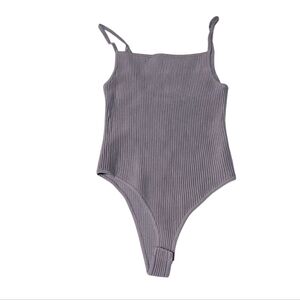 Missguided Restyld Mauve Purple Rib Knit Layered Bodysuit 6 Neutral Minimalist